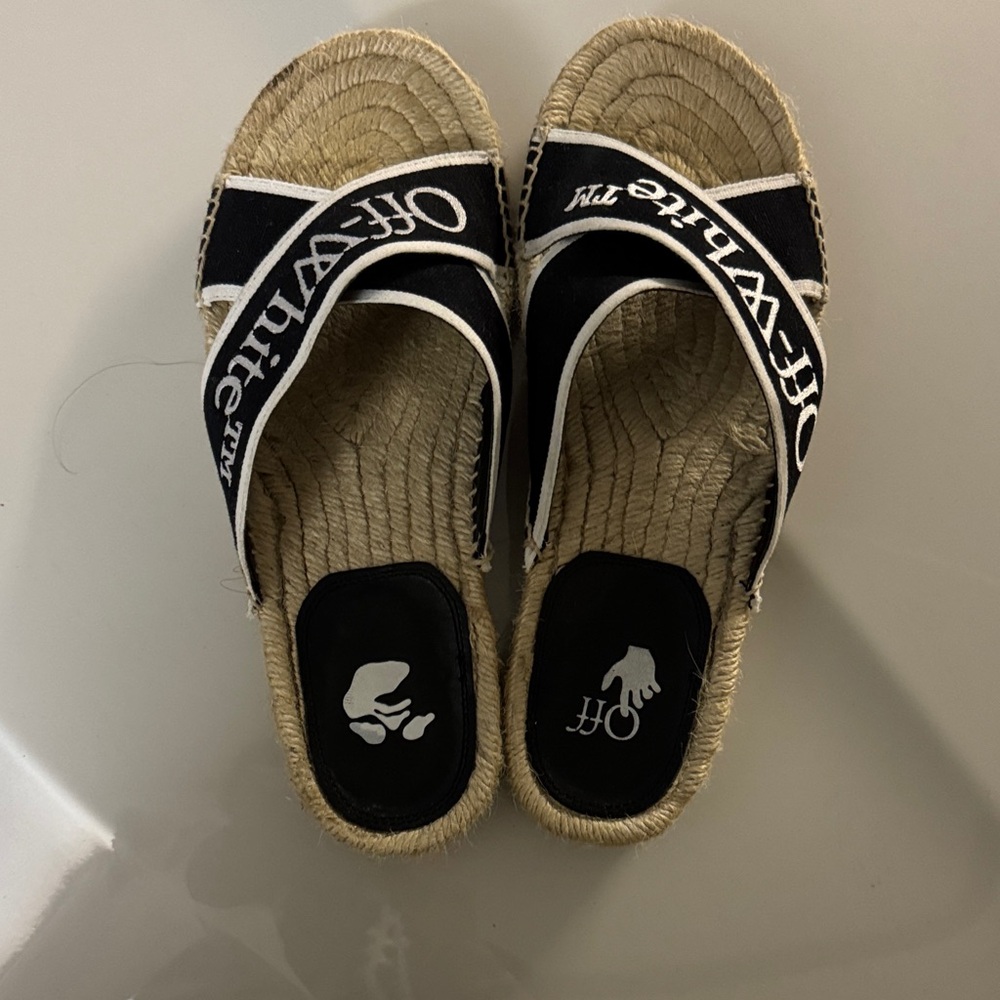 Off-White Black and Cream Espadrille Sandals sz7
